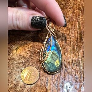 Handcrafted Copper Wire Wrapped Labradorite Pendant